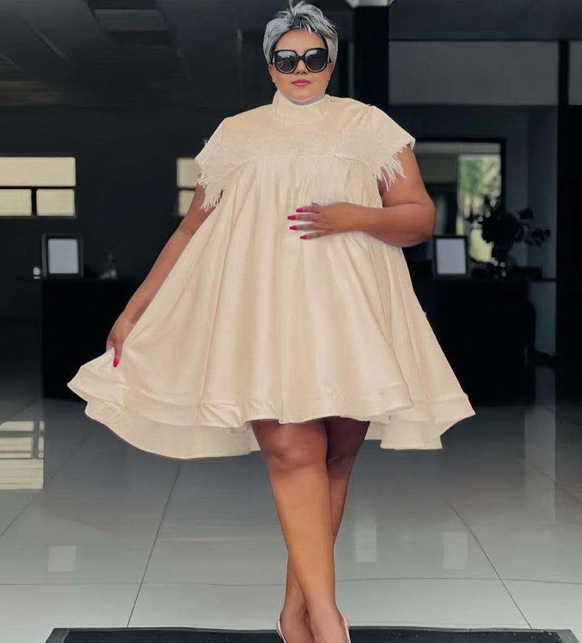 Loose A-Line Asymmetrical Hem Short Sleeve Dress