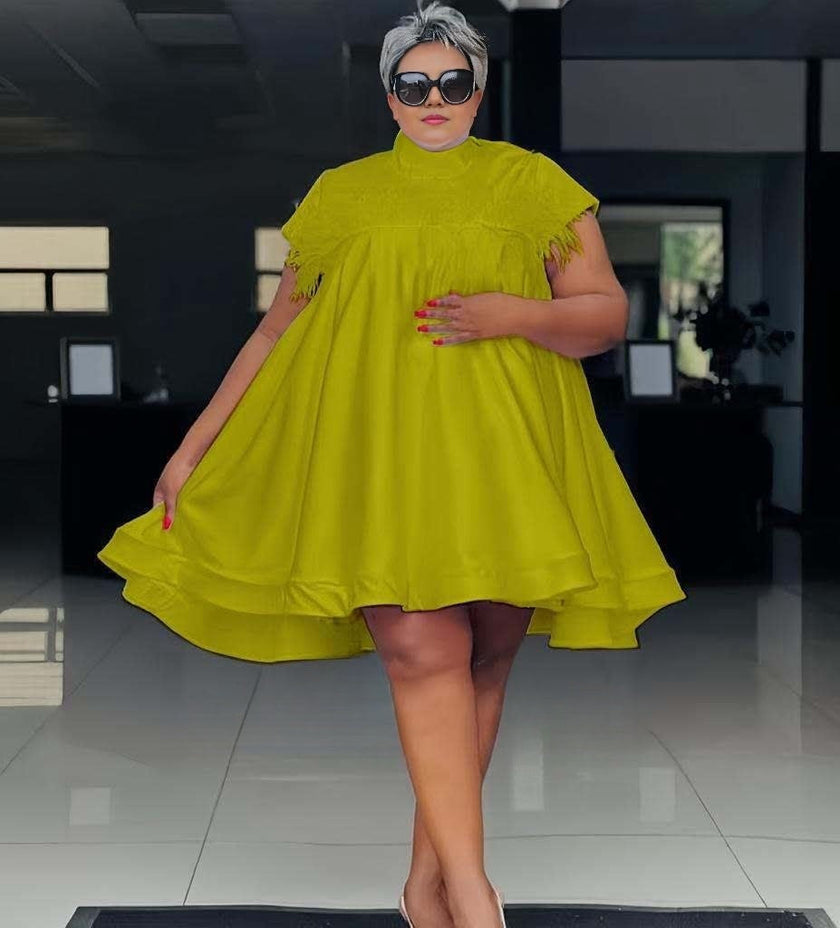 Loose A-Line Asymmetrical Hem Short Sleeve Dress