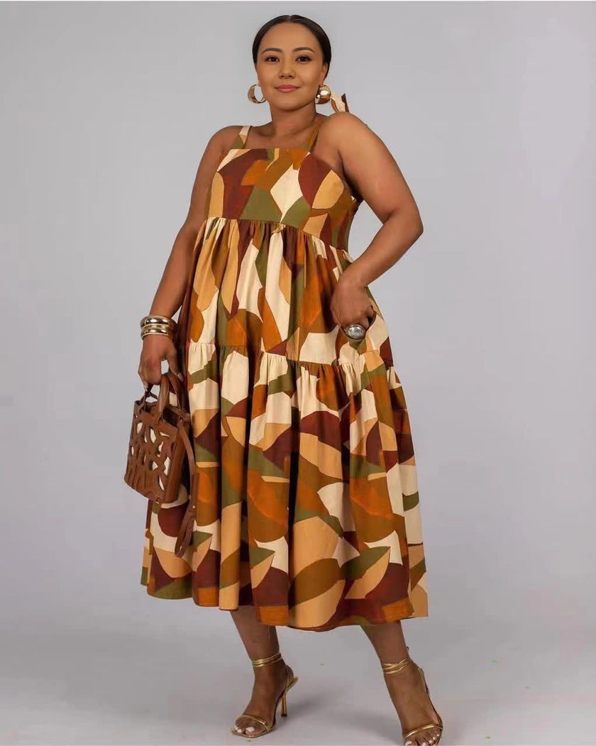 Abstract Geometric Print Sleeveless Dress