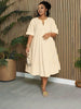 Minimalist V-Neck Short Sleeve Loose Fit Casual Dress – Knee Length