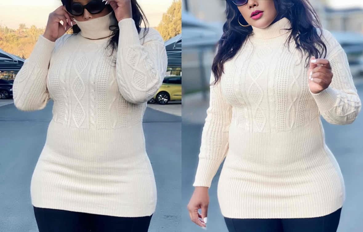 Sweater High Neck Geometric Knit Autumn Winter