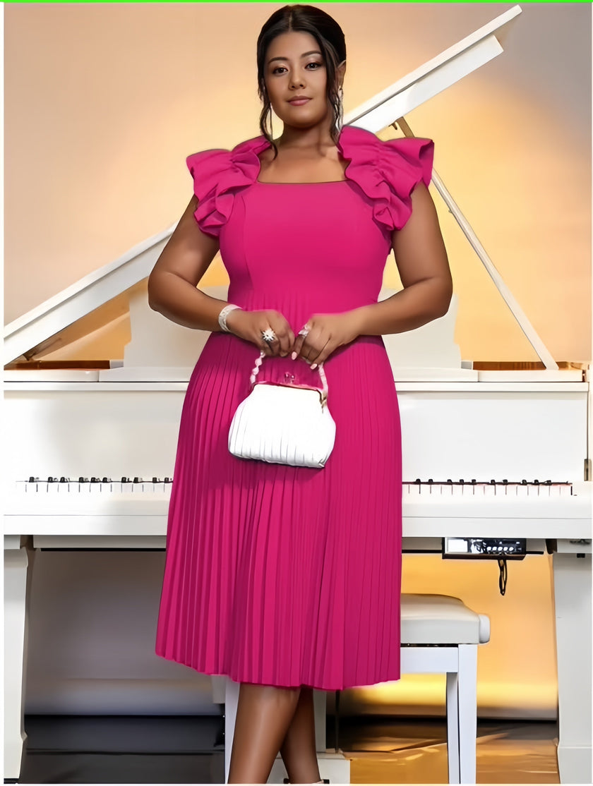 Ruffle Sleeve Pleated Midi Dress