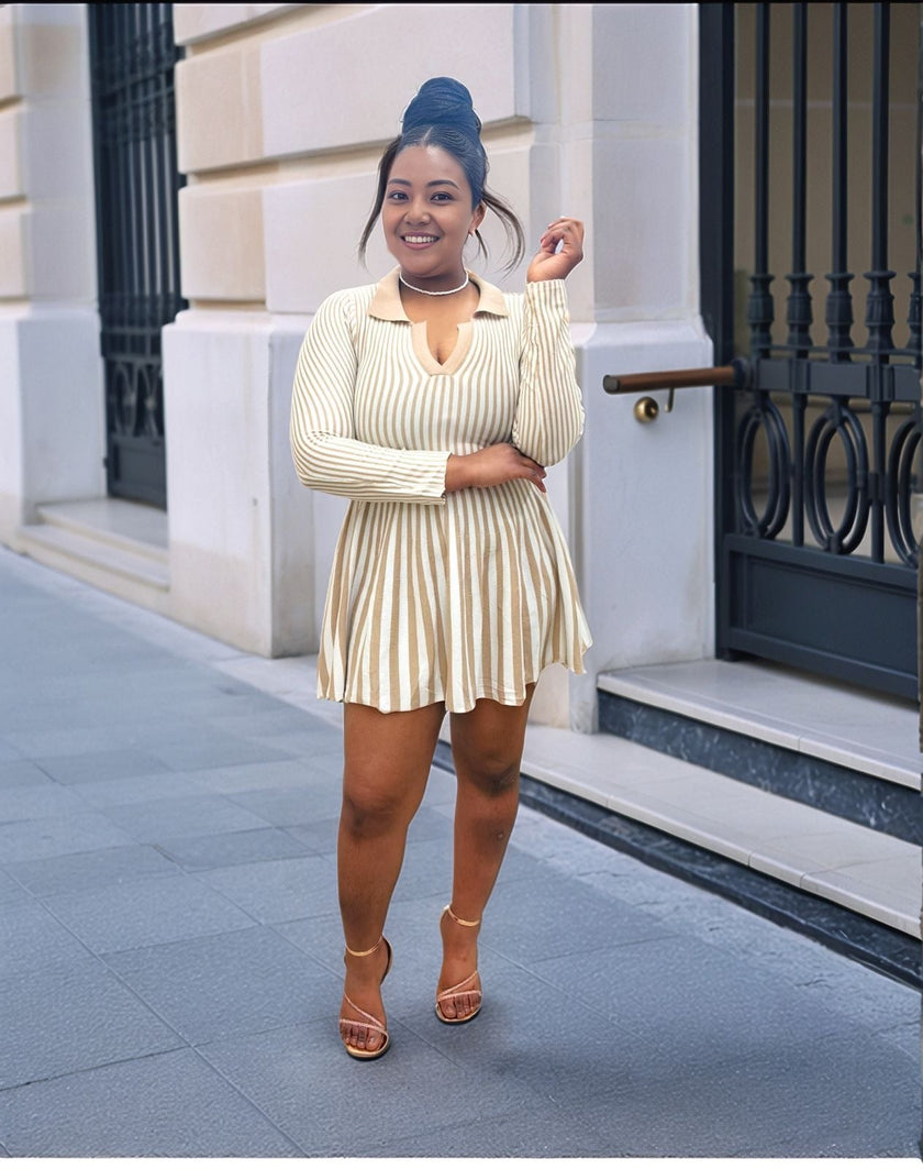 Women's Vertical Stripe Pleated Knitted Dress