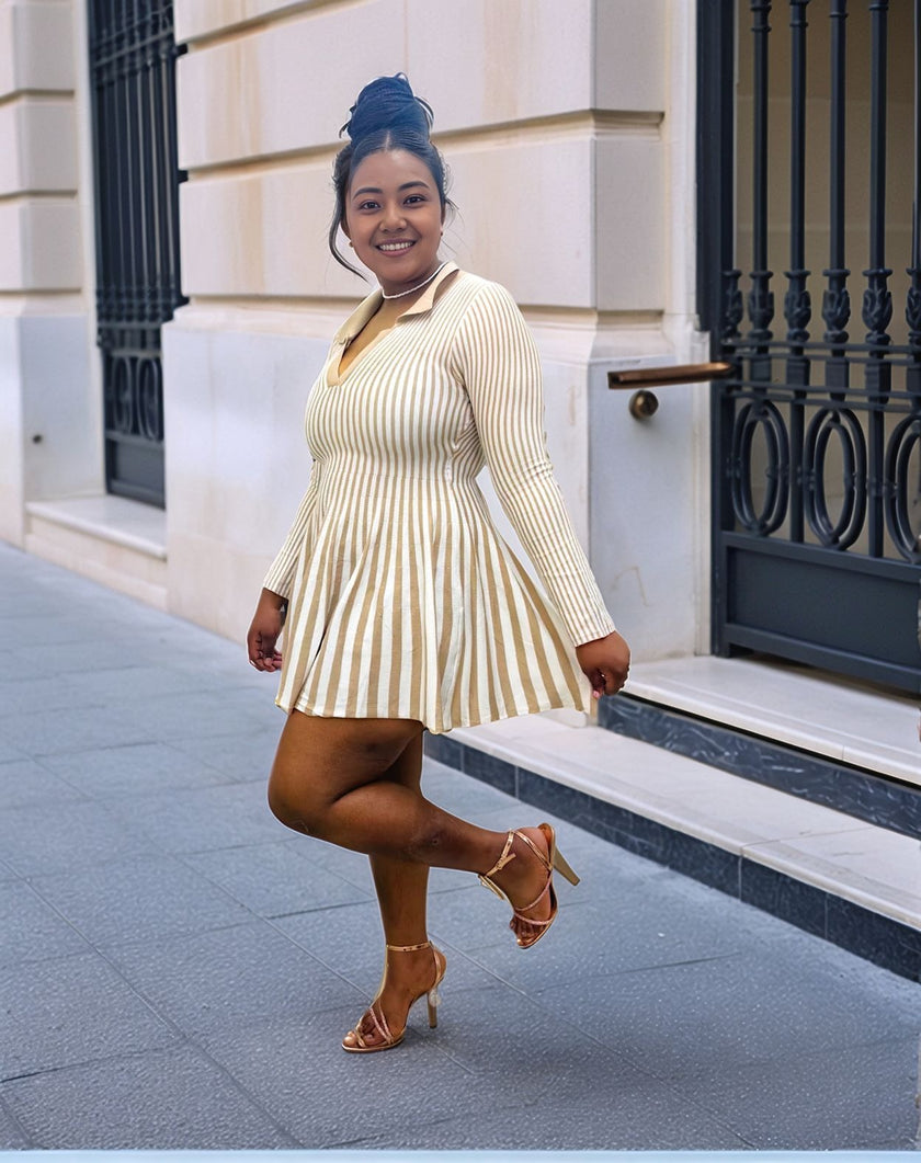 Women's Vertical Stripe Pleated Knitted Dress