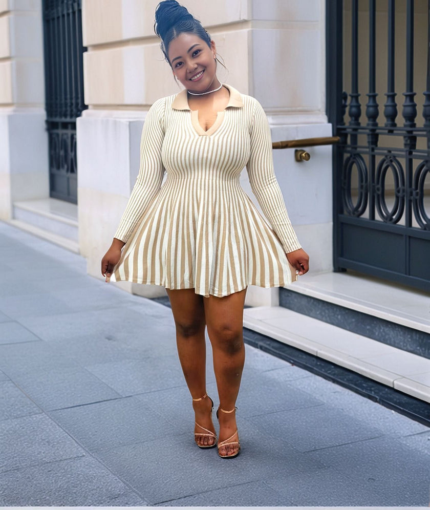 Women's Vertical Stripe Pleated Knitted Dress