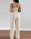 Ivory smocked back cami crop top and wide-leg trousers set