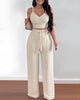 FashionPrice Twin Set V-Neck Crop Top Wide-Leg Trouser