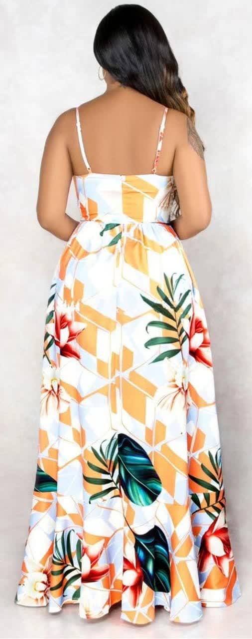 Sleeveless V-Neck Floral Geometric Print Dress