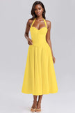 A Line Sleeveless Button Midi Dress