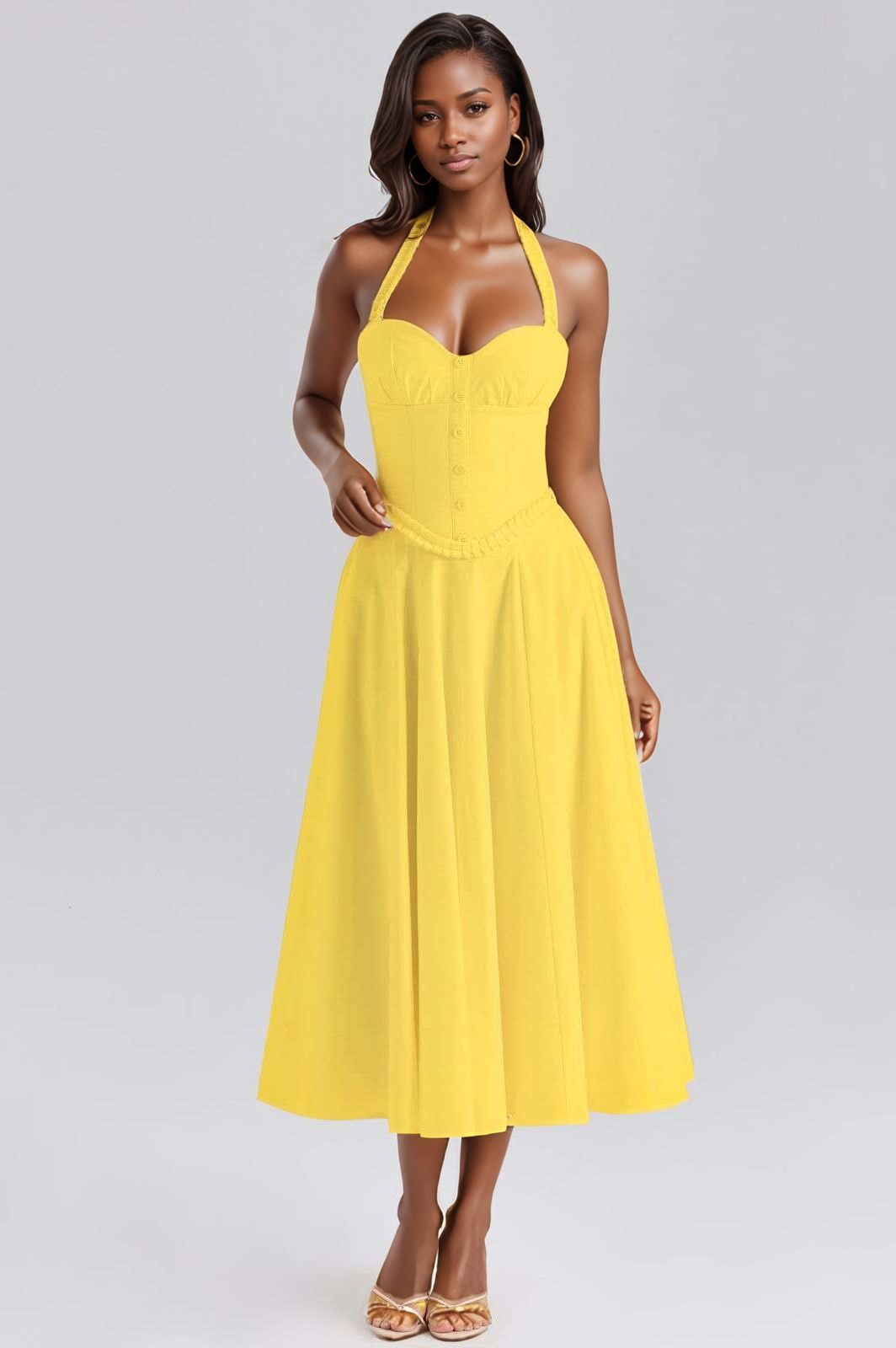 A Line Sleeveless Button Midi Dress
