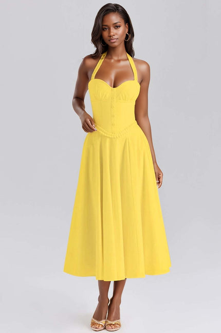 A Line Sleeveless Button Midi Dress