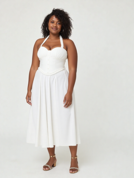 A Line Sleeveless Button Midi Dress