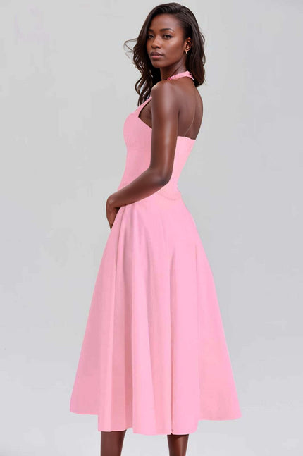 A Line Sleeveless Button Midi Dress