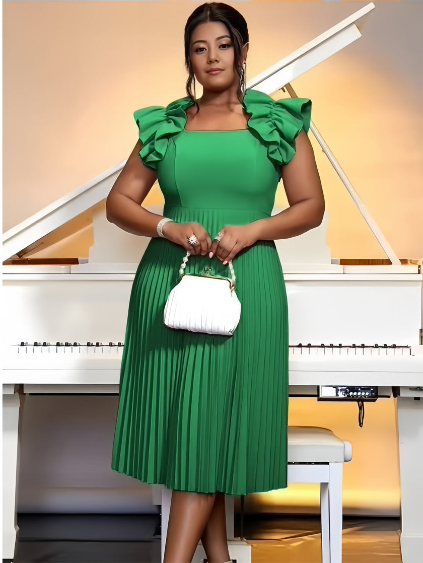 Ruffle Sleeve Pleated Midi Dress