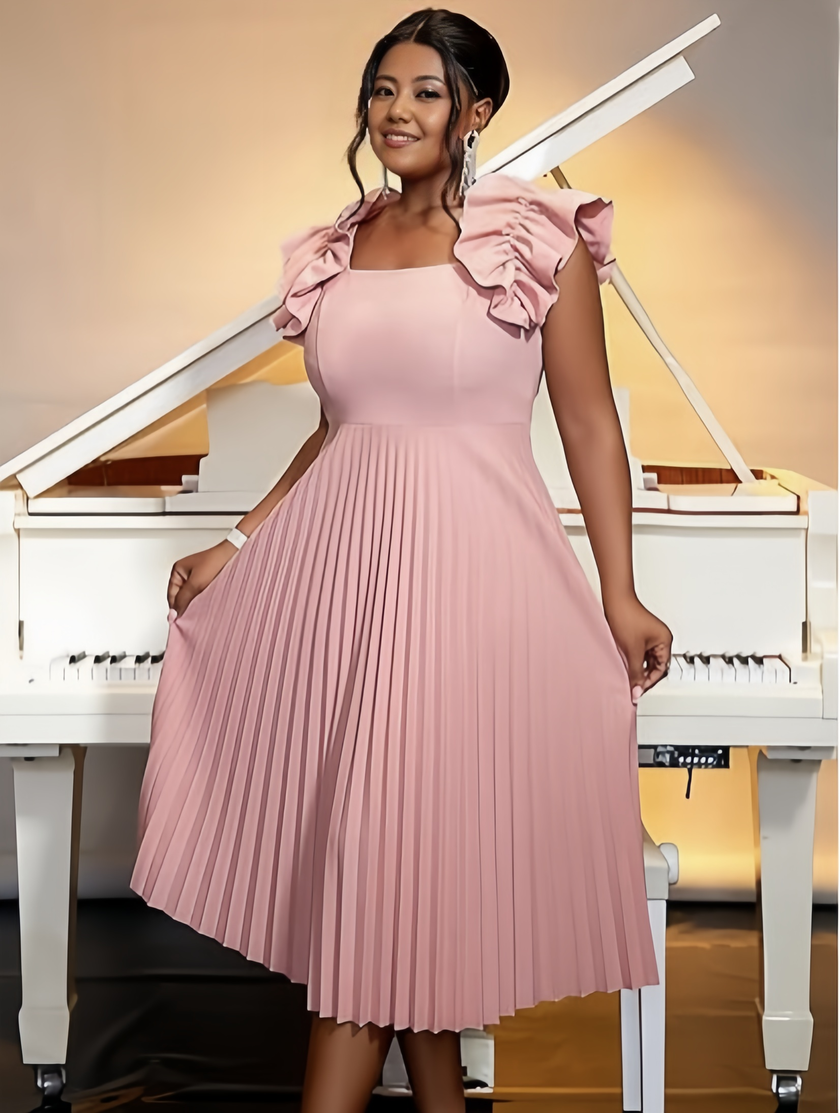 Ruffle Sleeve Pleated Midi Dress