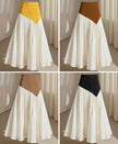 Color-block maxi skirt with triangular high-waist panel and pleated A-line hem