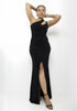 Women's One-Shoulder Cutout Evening Gown with Thigh-High Slit
