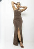 Women's One-Shoulder Cutout Evening Gown with Thigh-High Slit