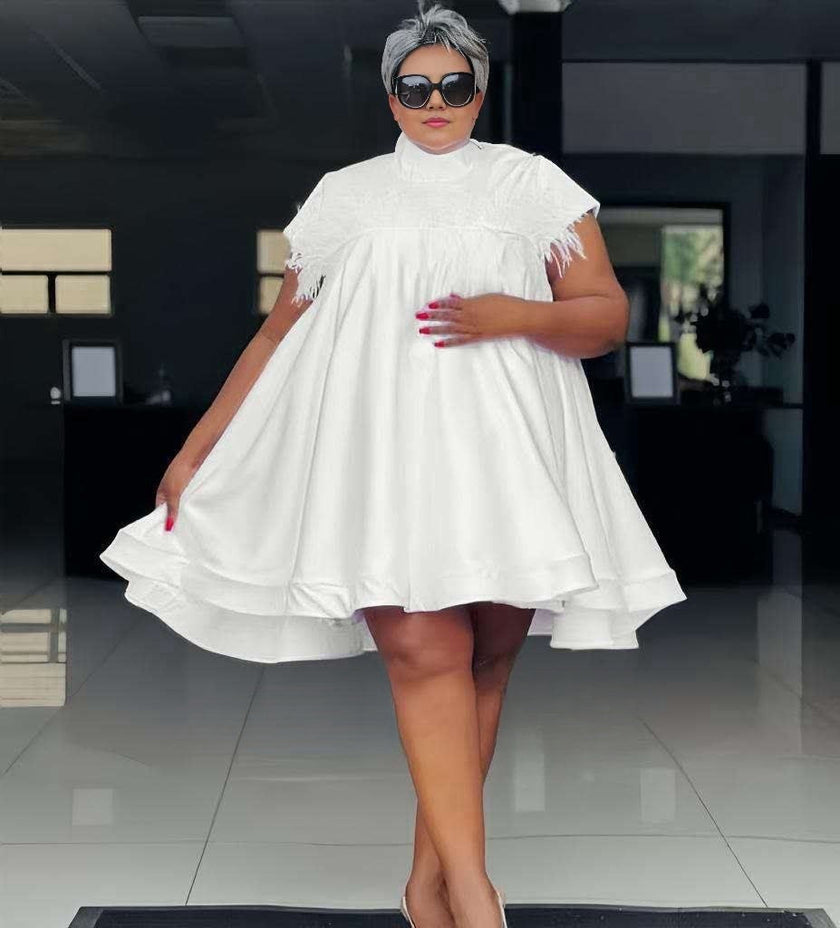 Loose A-Line Asymmetrical Hem Short Sleeve Dress