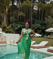Tropical Print 4-Piece Swimsuit Set for Women | Bikini + Cover-Up + Ruffle Top + Sheer Skirt