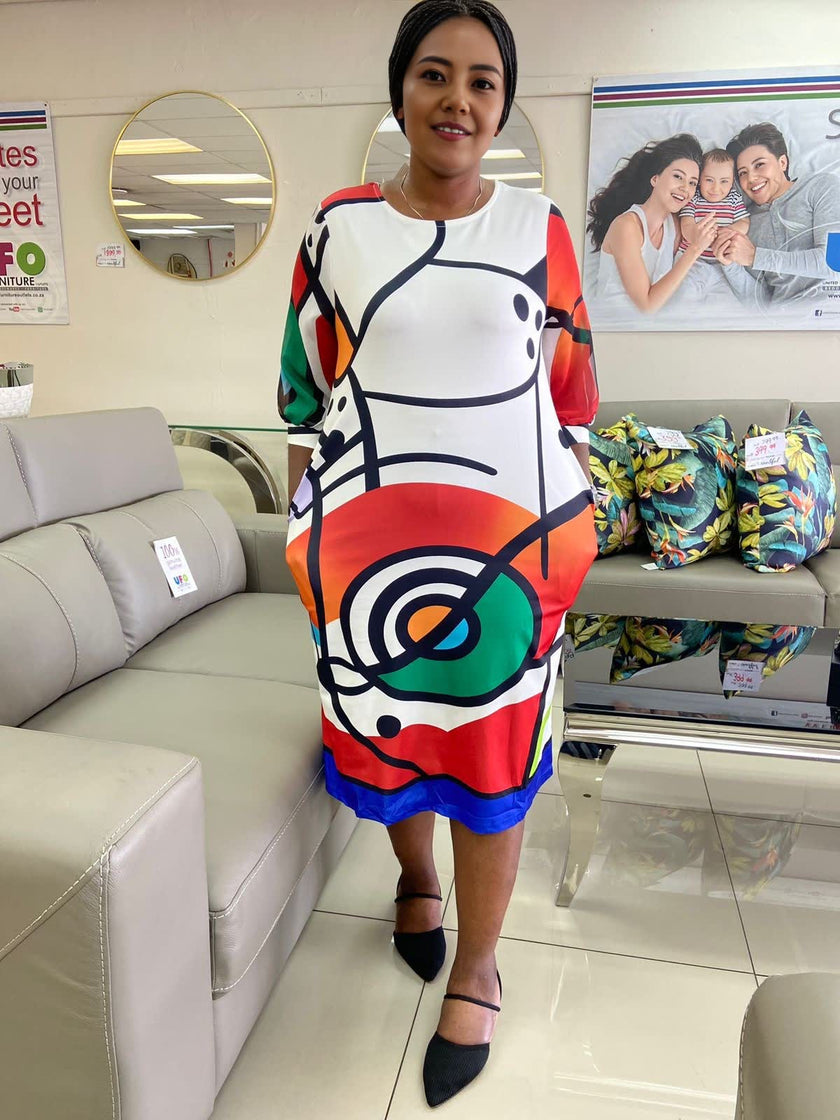 Women's Loose Dress with Geometric Patterns