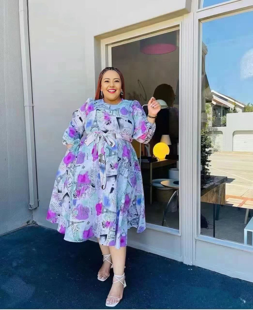 Abstract Print Knee-Length Dress