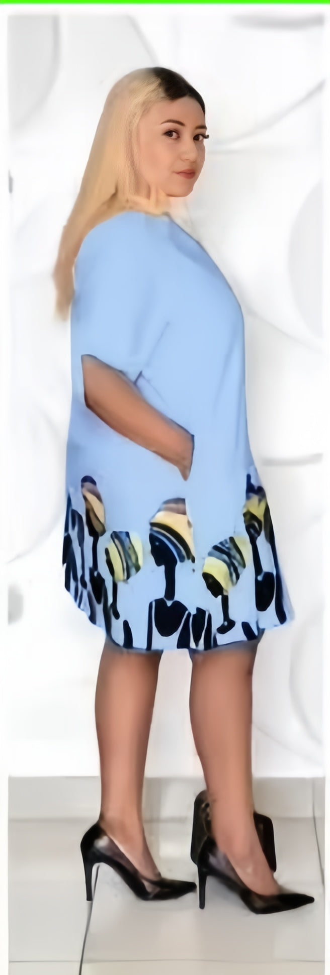 Abstract Print Knee-Length Shirt Dress