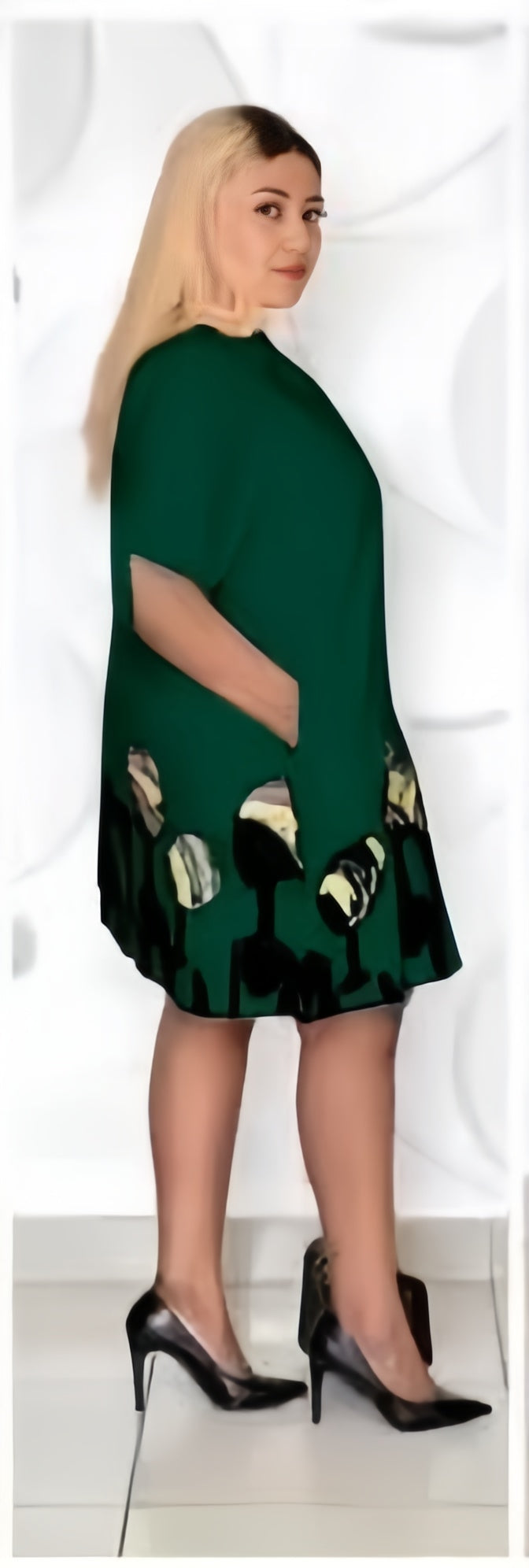 Abstract Print Knee-Length Shirt Dress