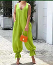 Casual Deep V-Neck Jumpsuit Gathered Ankle Chic
