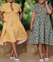 Midi Dress VNeck Knot Waist Printed