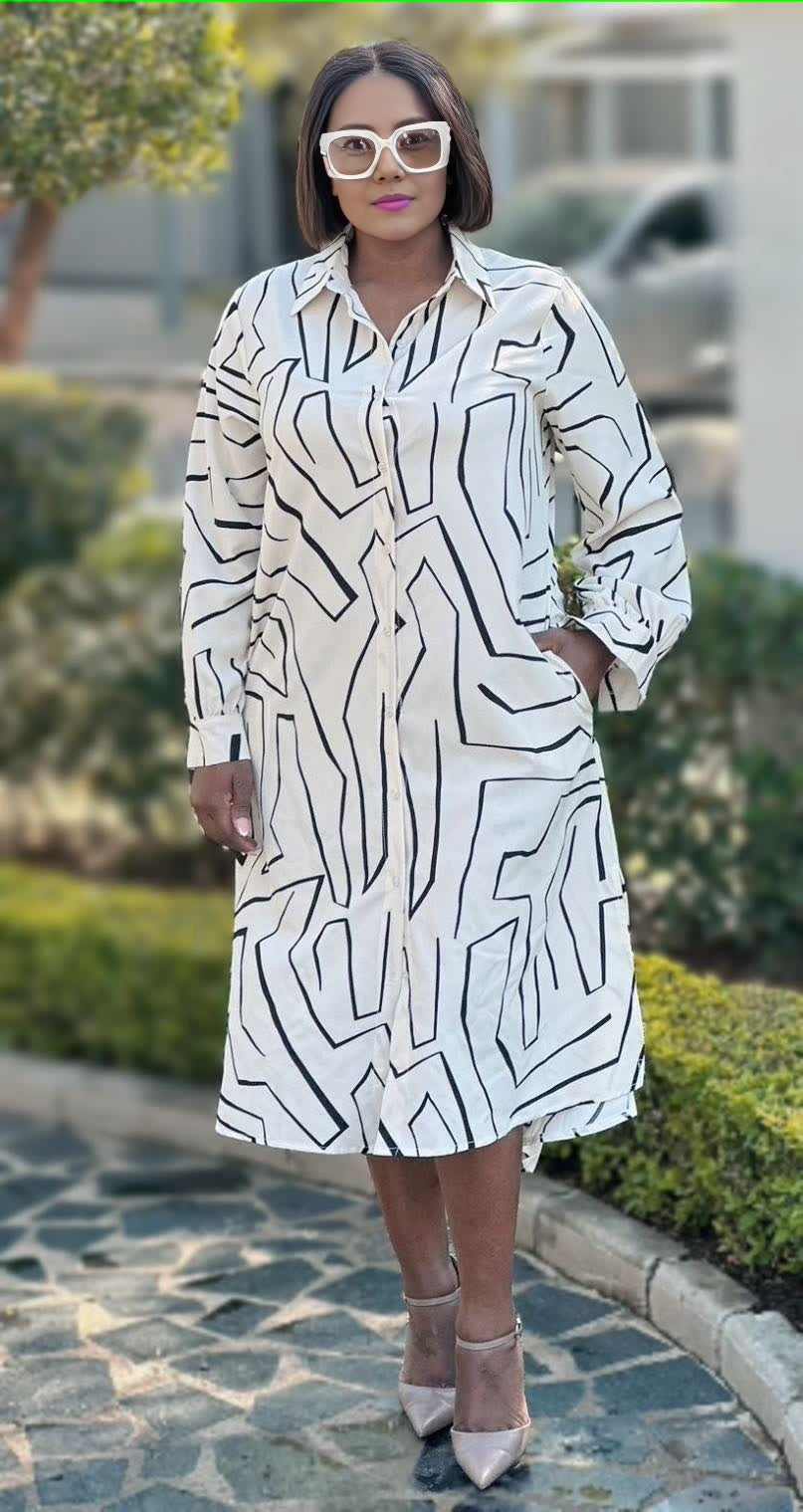 Abstract Geometric Pattern Shirt Dress