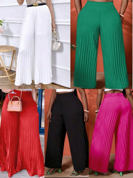 Pleated wide-leg pants with high waist and vertical pleats