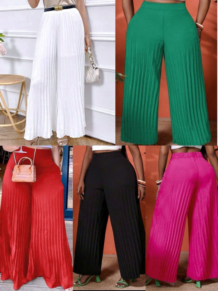 Pleated wide-leg pants with high waist and vertical pleats