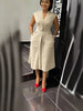 Women's Sleeveless Midi Dress with Front Placket Design and Waist Button Decoration