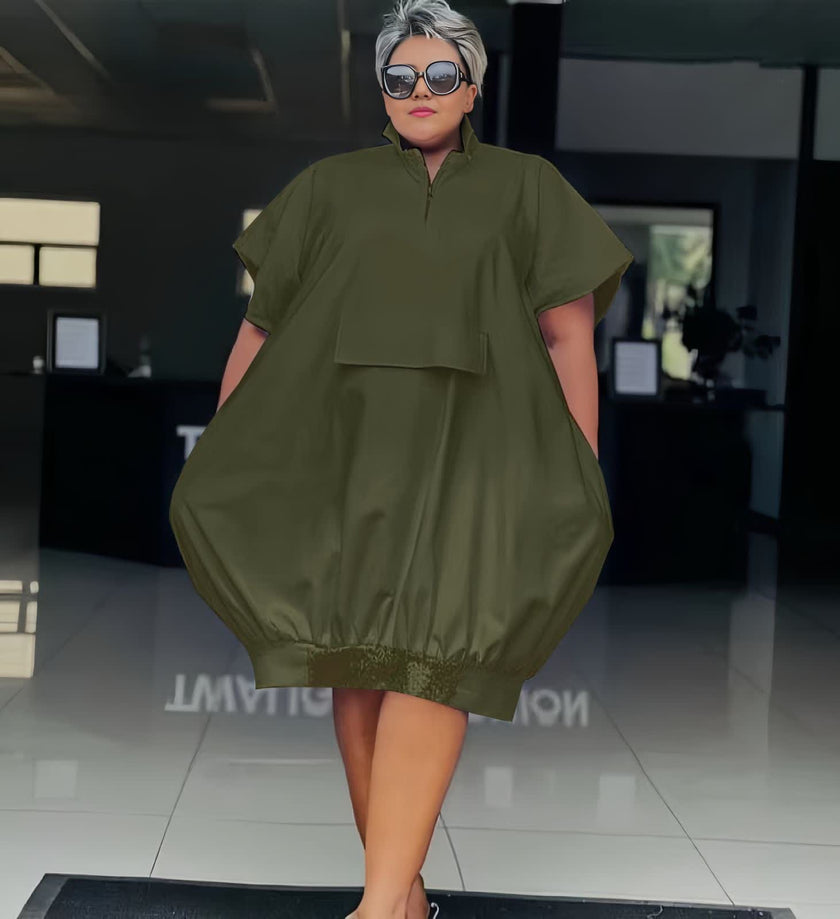 Fashionable Short Sleeve Maxi Dress with Front Placket Detail