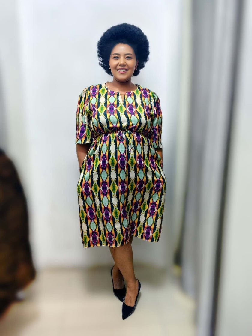 Geometric Pattern Short Sleeve Dress