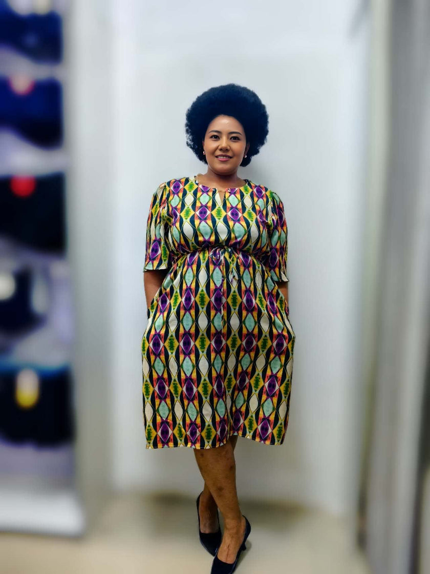 Geometric Pattern Short Sleeve Dress