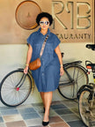 Denim Dress Short Sleeve Front Pocket Loose Casual Chic