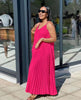 Sleeveless pleated maxi dress, deep pink V-neck style