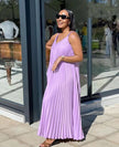 Sleeveless pleated maxi dress, light purple V-neck style