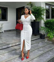 Elegant Midi Bodycon Dress Front Slit Chic Evening Wear