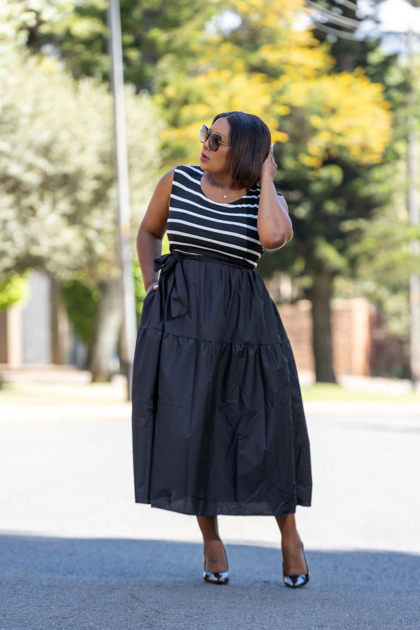 Black and White Striped Sleeveless Dress