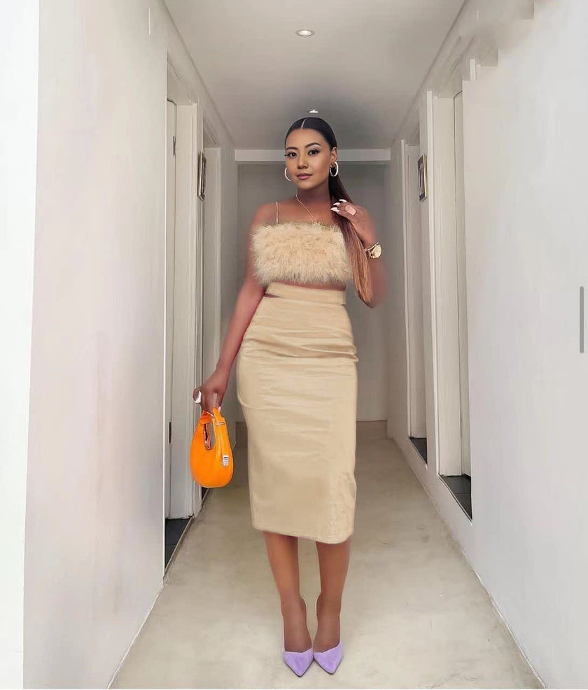 Velvet Sleeveless Top with Fitted Pencil Skirt Twin Set