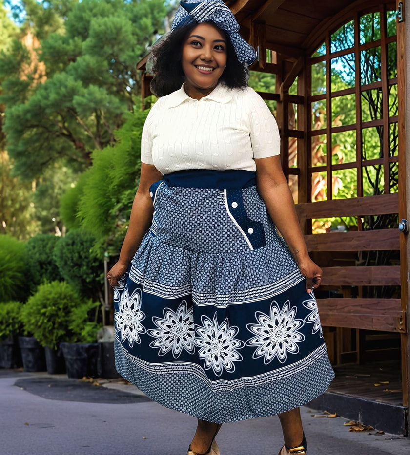 Vintage Wrap A-Line Skirt with Polka Dot & Floral Panels, High Waist and Dual Pockets