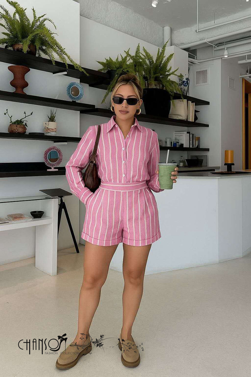 Twin Set Striped Shirt Short Chic Casual Outfit