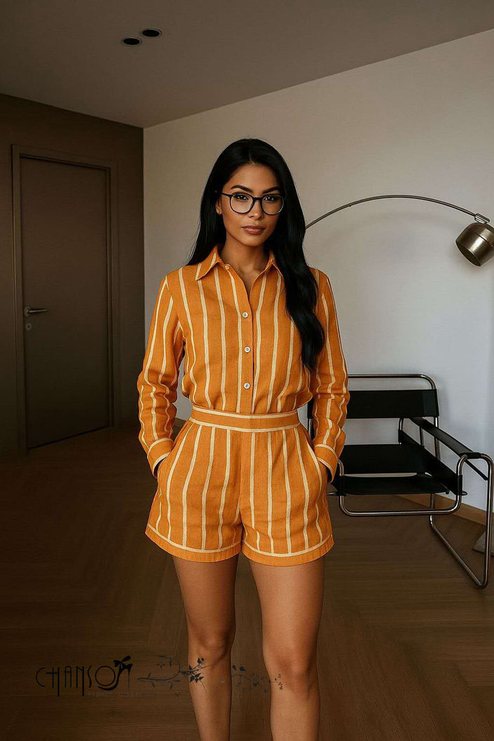 Twin Set Striped Shirt Short Chic Casual Outfit