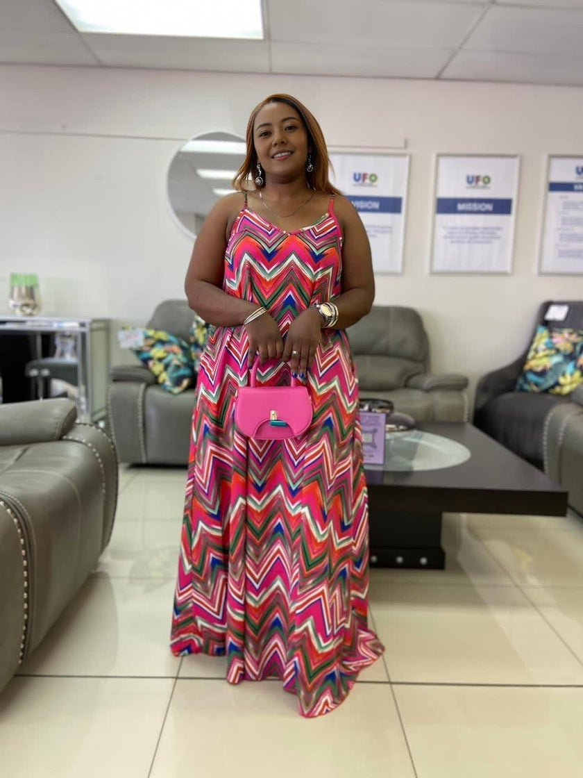 Chevron Pattern Sleeveless Maxi Dress