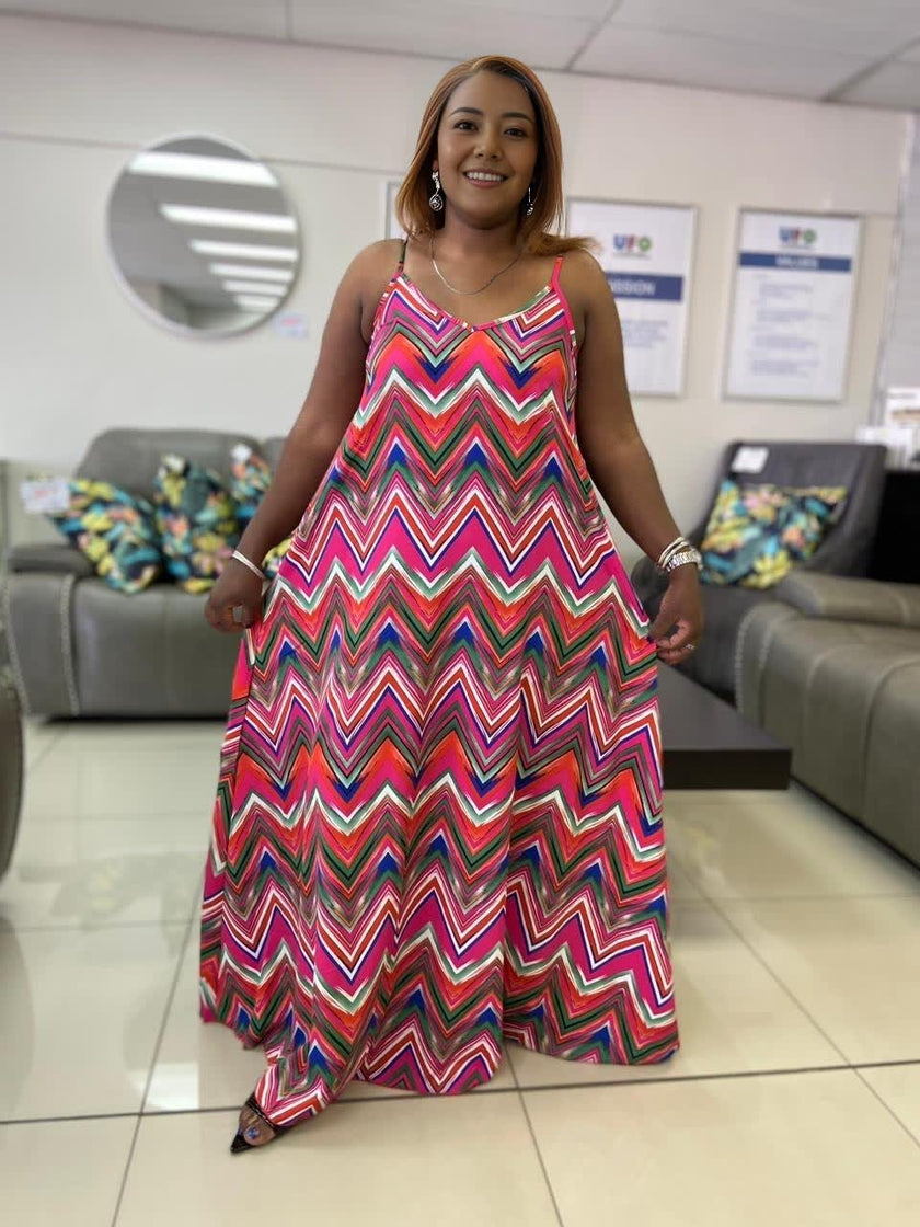 Chevron Pattern Sleeveless Maxi Dress