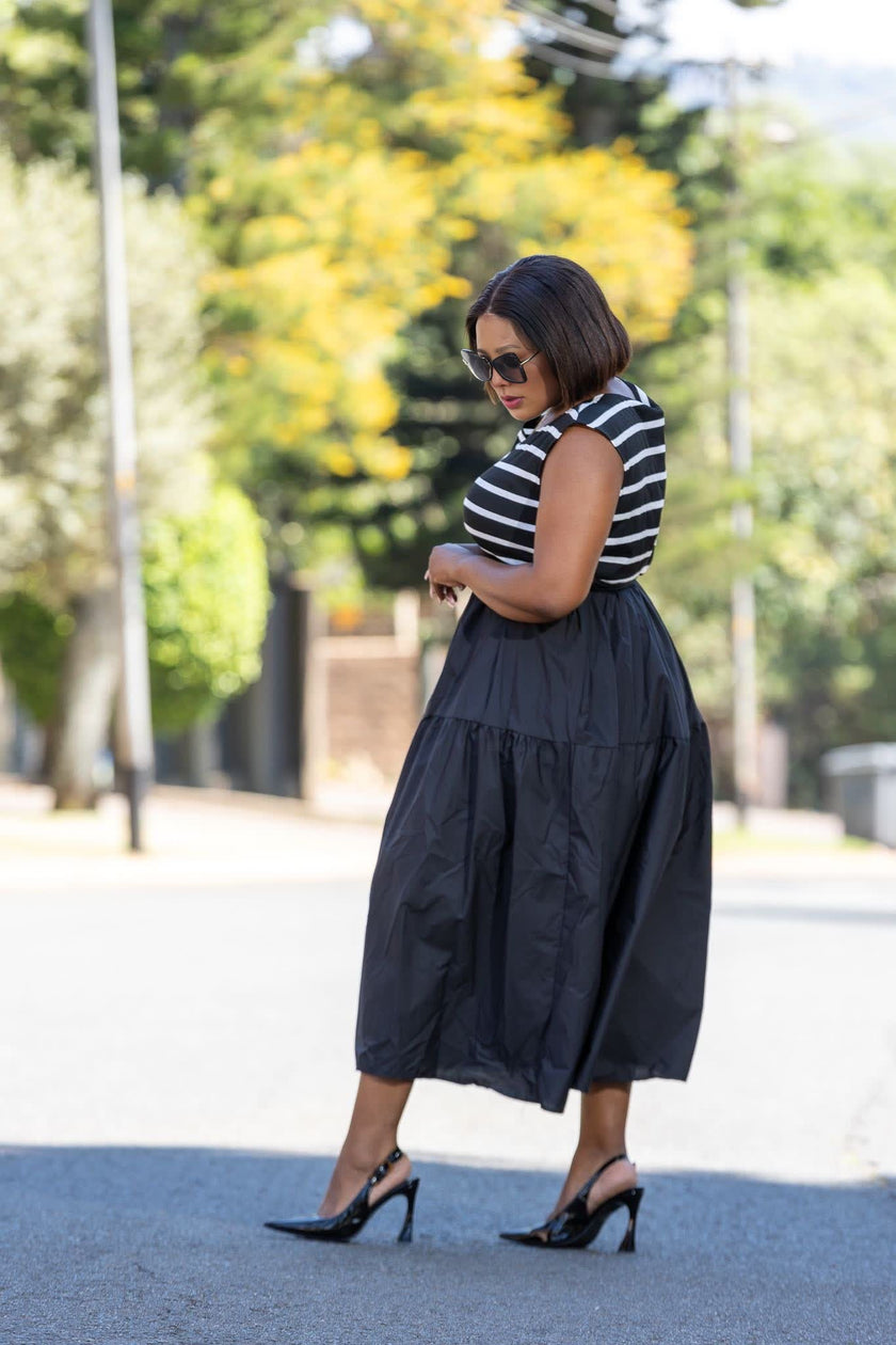 Black and White Striped Sleeveless Dress