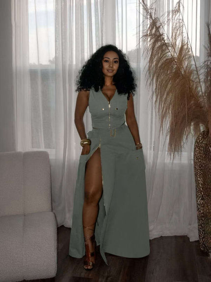 Twin Set Maxi Dress with Slit Skirt